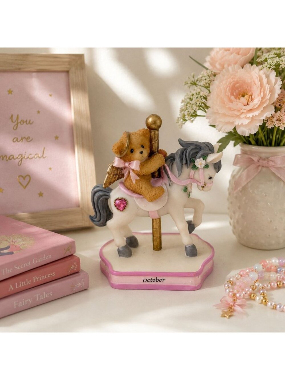 Enesco Cherished Teddies October Monthly Carousel Figurine with Original Box